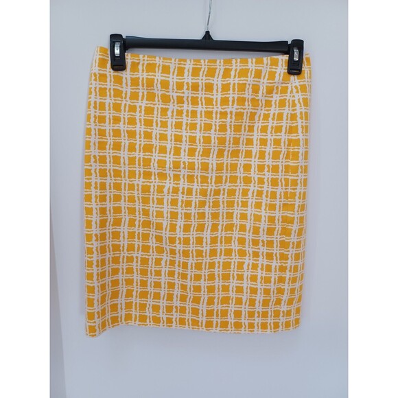TALBOTS 100% Cotton Pencil Slit Skirt Geometric Yellow White 6P‎ - Picture 1 of 8